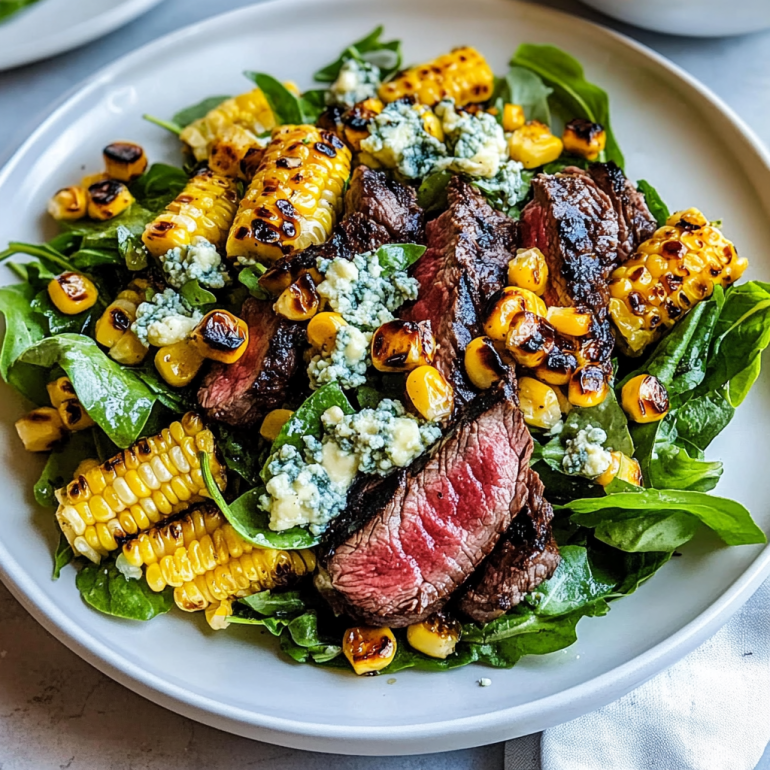 Balsamic Steak Gorgonzola Salad with Grilled Corn delights!