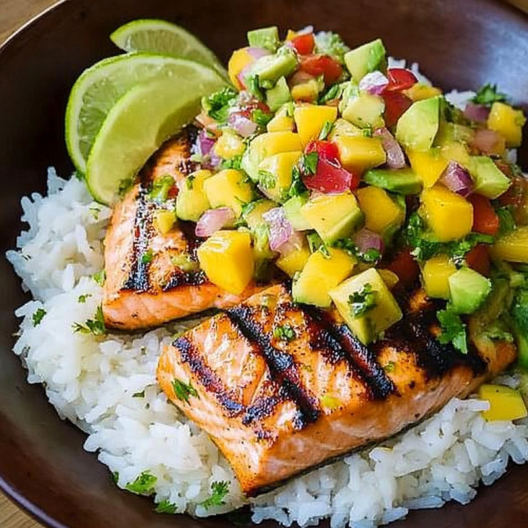 Grilled Lime Salmon with Avocado Mango Salsa Awaits You!