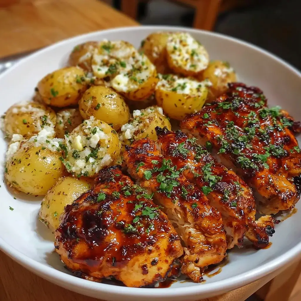 Honey BBQ Chicken with Garlic Parmesan Potatoes Delight!