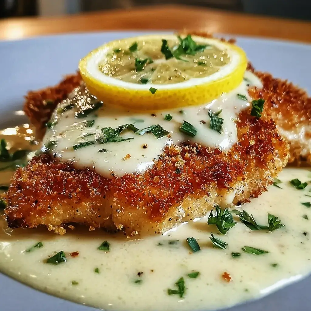 Lemon Pecorino Crusted Chicken with Creamy Lemon Sauce is irresistible!