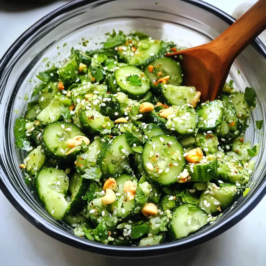 Smashed Cucumber Salad with Sesame Dressing delights in flavor!