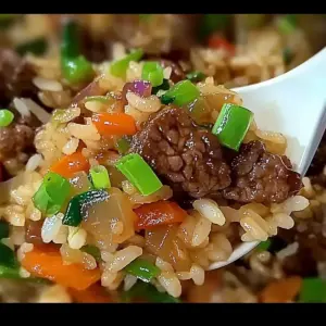 Savory Onion Beef Fried Rice