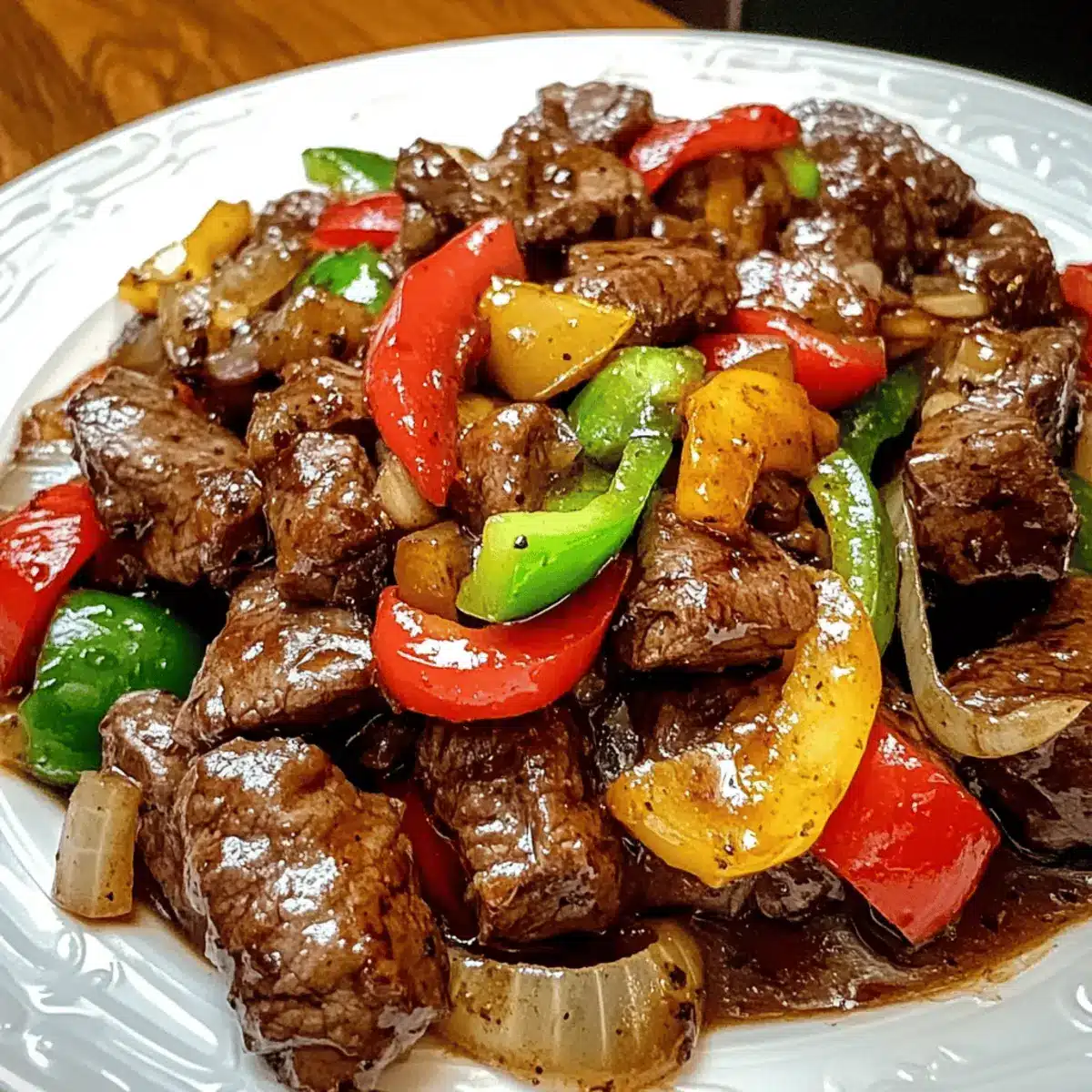 Savory Pepper Steak with Bell Peppers and Onion Delight