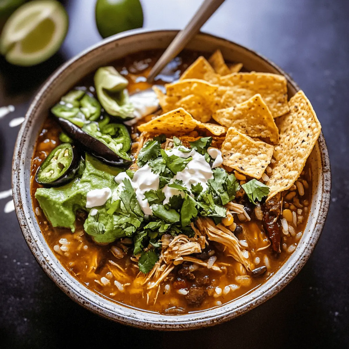 Salsa Verde Chicken and Rice Tortilla Soup for Cozy Nights