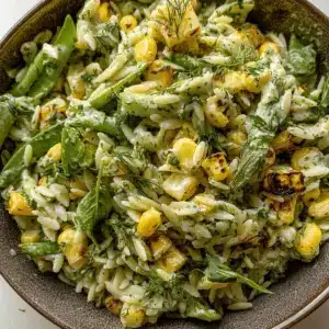 Grilled Corn Orzo Salad with Scallion Dill Dressing