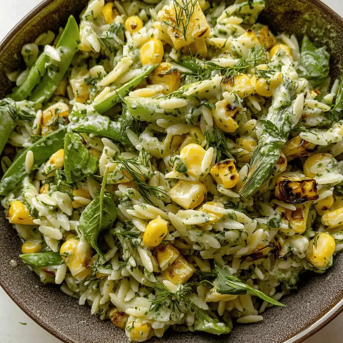 Grilled Corn Orzo Salad with Scallion Dill Dressing Bliss