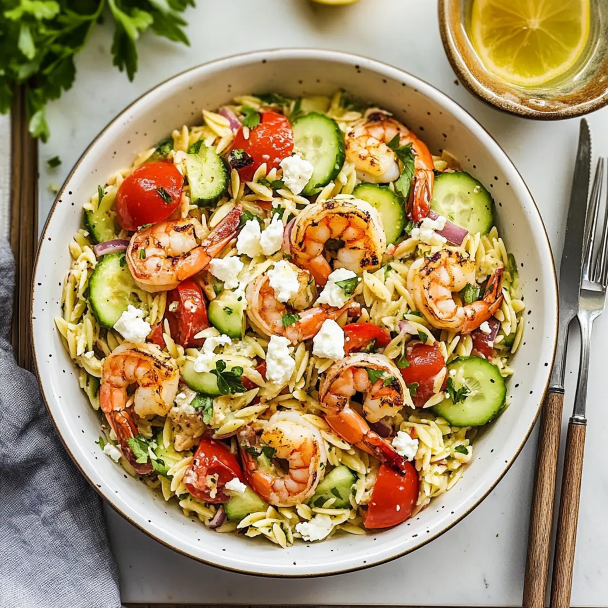 Greek Style Lemony Grilled Shrimp Orzo Salad for Fresh Flavor