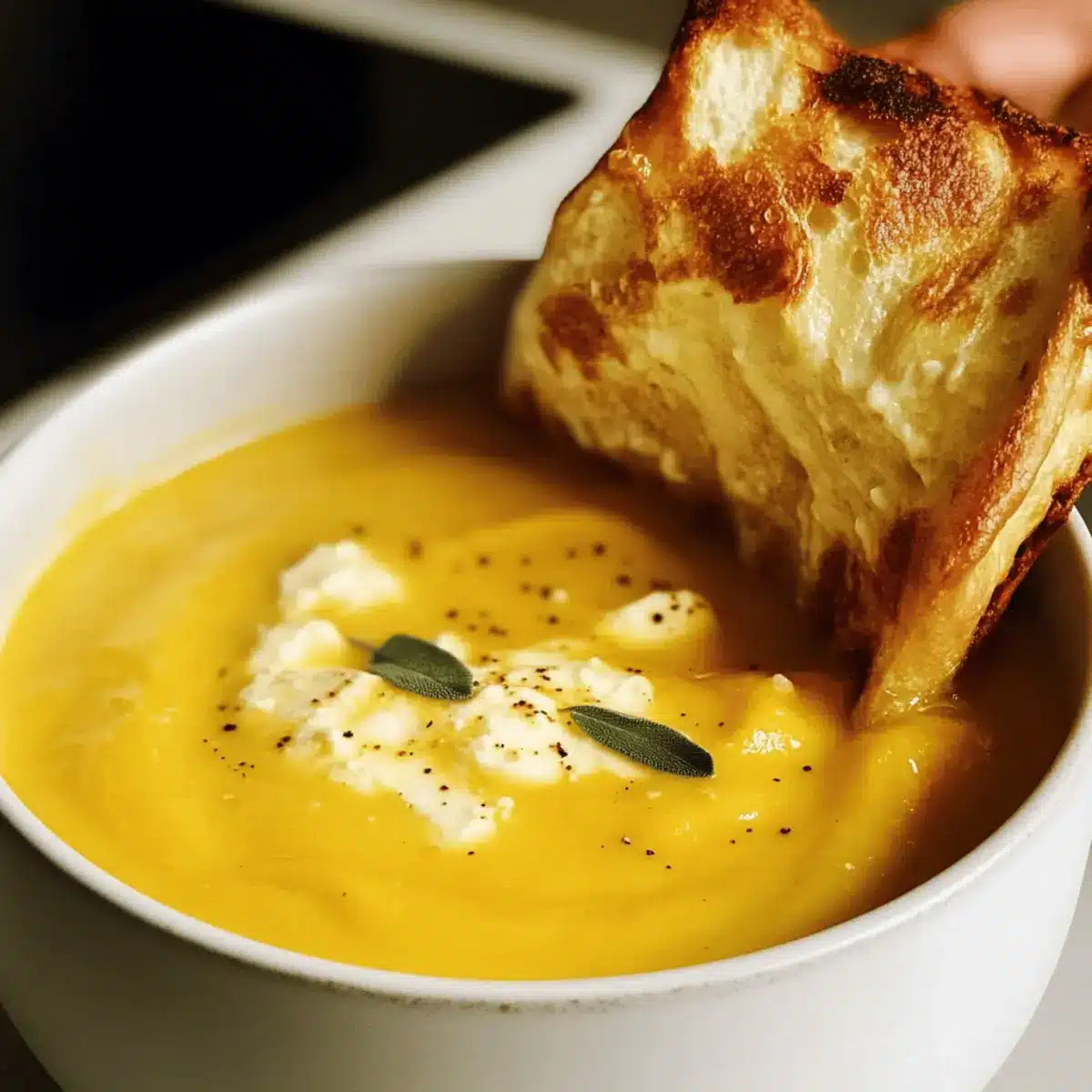 Delicious Roasted Feta Soup with Butternut Squash & Honey