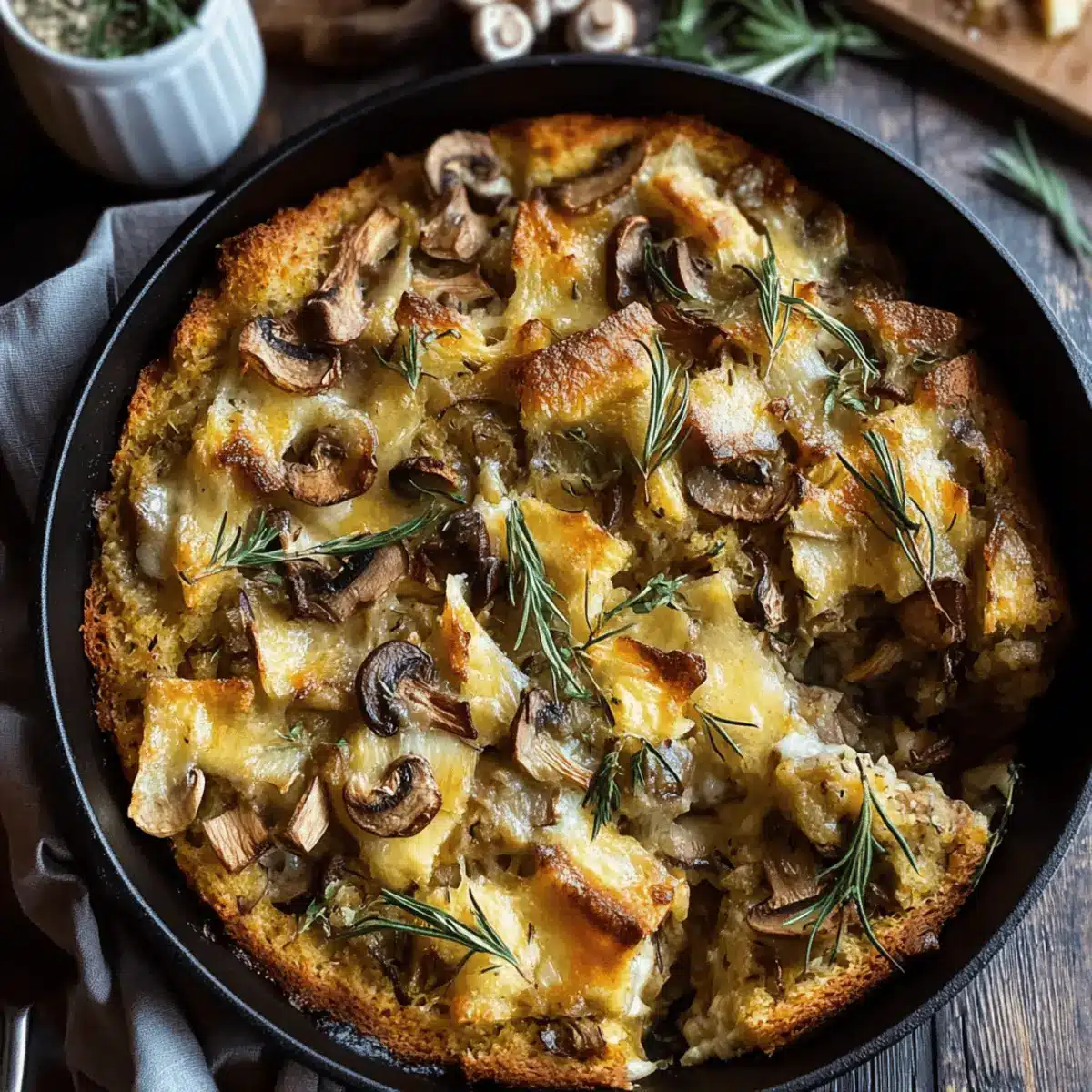 Savory Mushroom Brioche Stuffing with Fontina & Herbs Delight