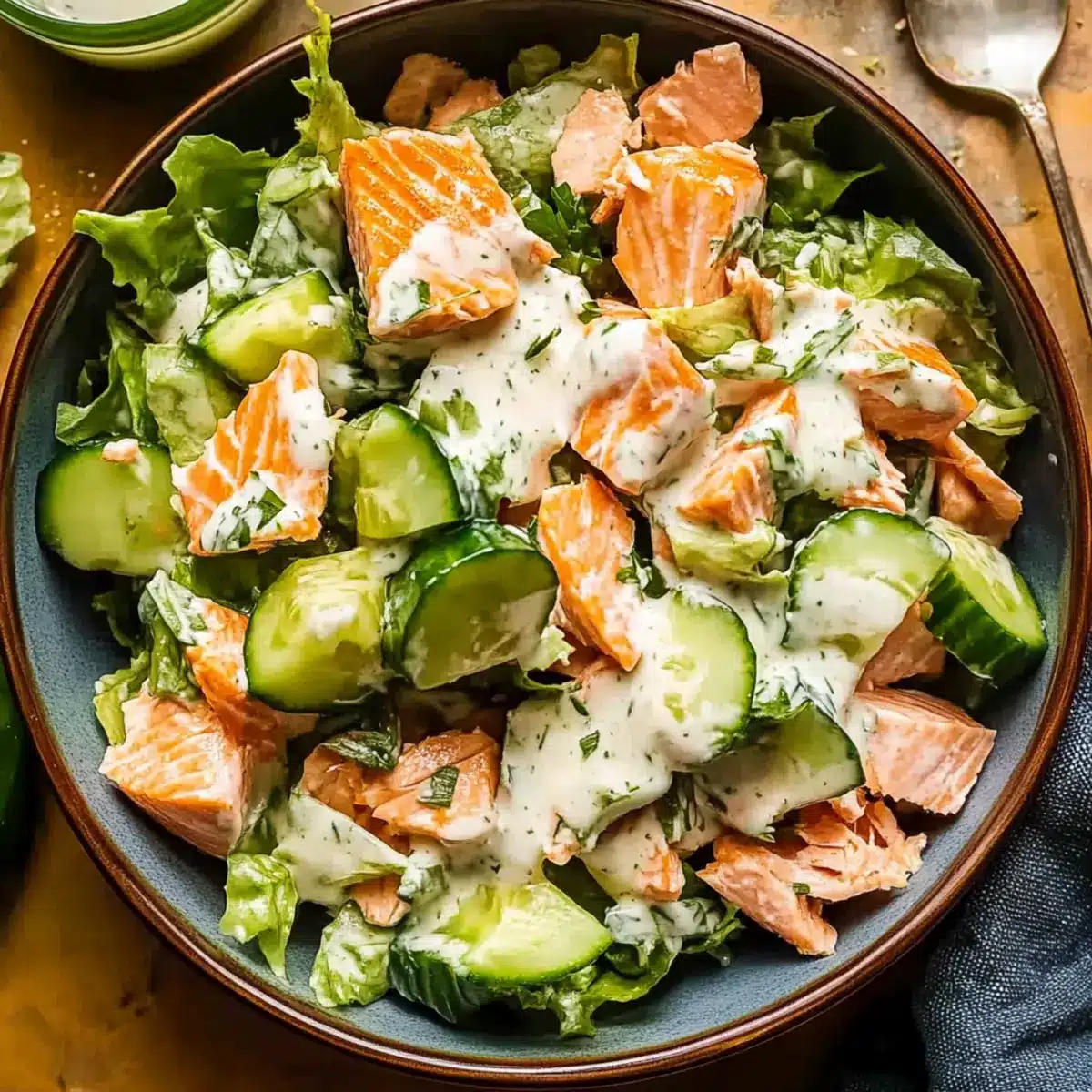 Healthy Salmon Salad with Creamy Lemony Greek Dressing