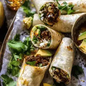 Korean Beef and Avocado Rice Rolls.