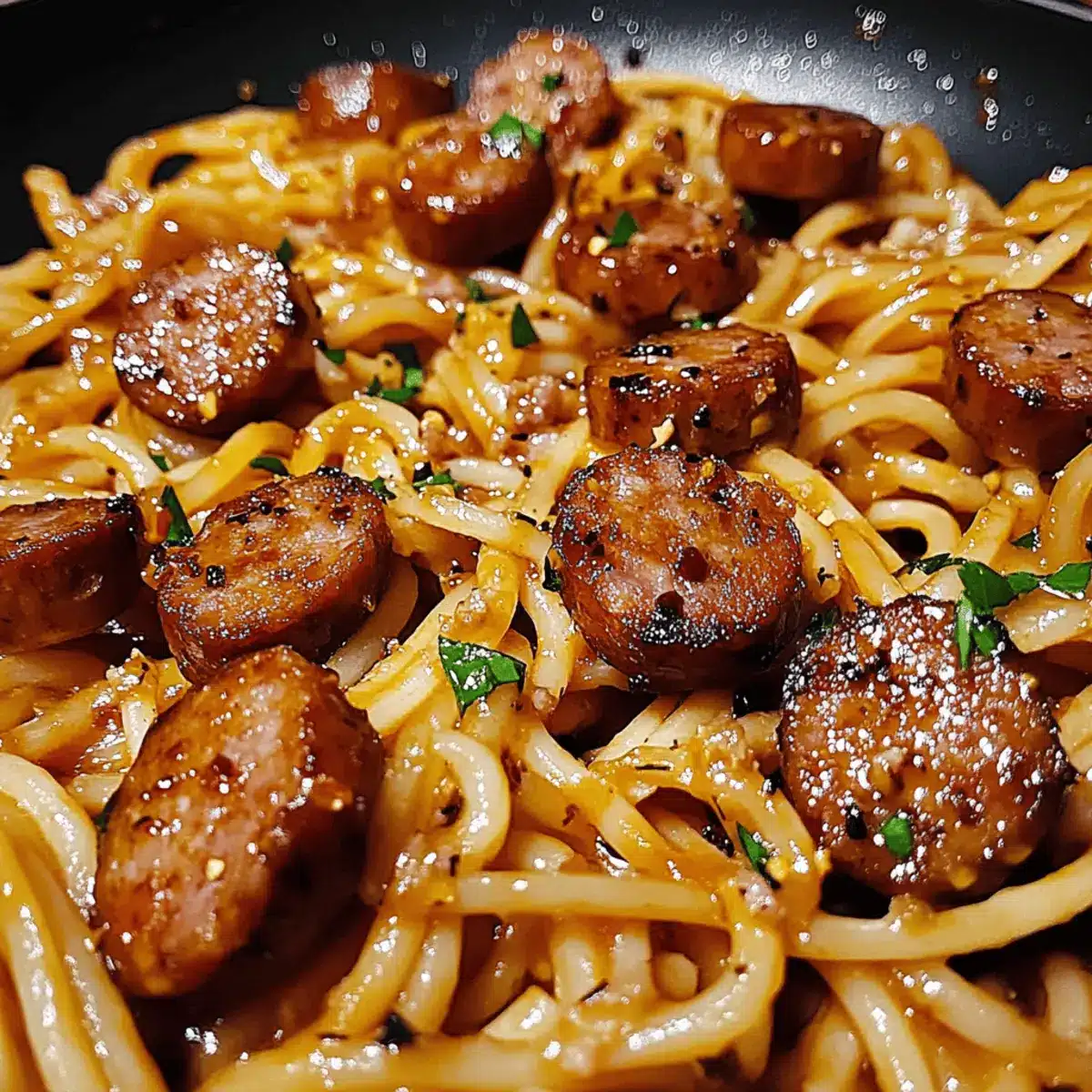 Sticky Honey Garlic Sausage Pasta Skillet in 30 Minutes!