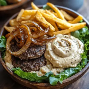 Burger Bowls with Caramelized Onion Aioli