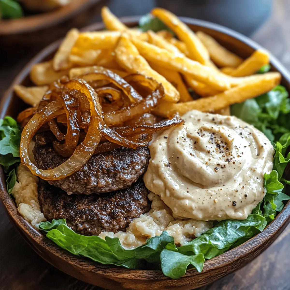 Burger Bowls with Caramelized Onion Aioli for Ultimate Comfort