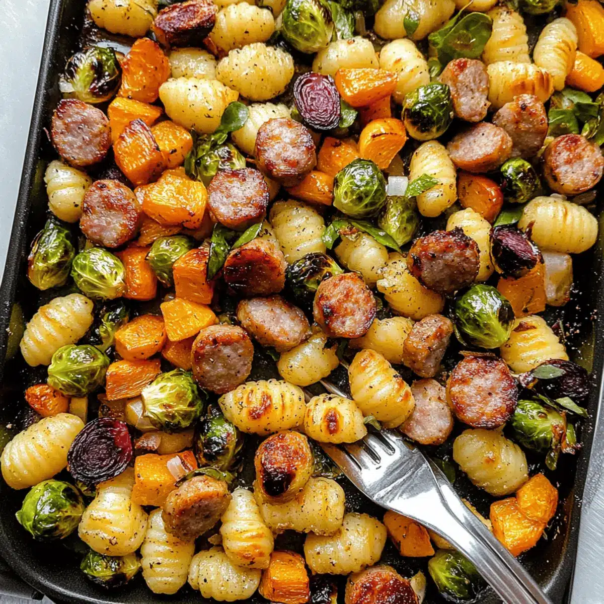 Crispy Sheet Pan Gnocchi with Brussels Sprouts and Sausage Delight