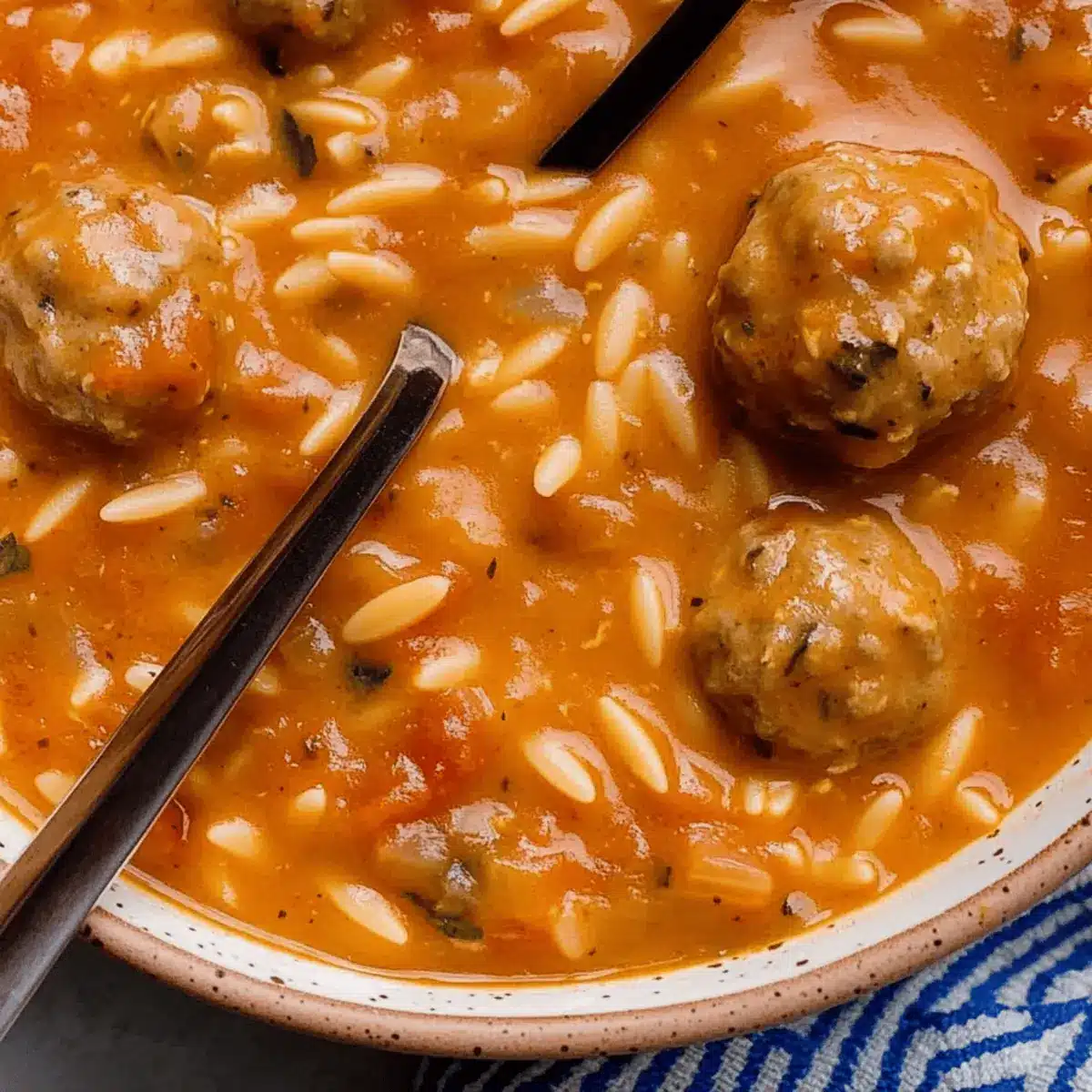 Creamy Tomato Orzo Soup with Chicken Meatballs for Cozy Nights