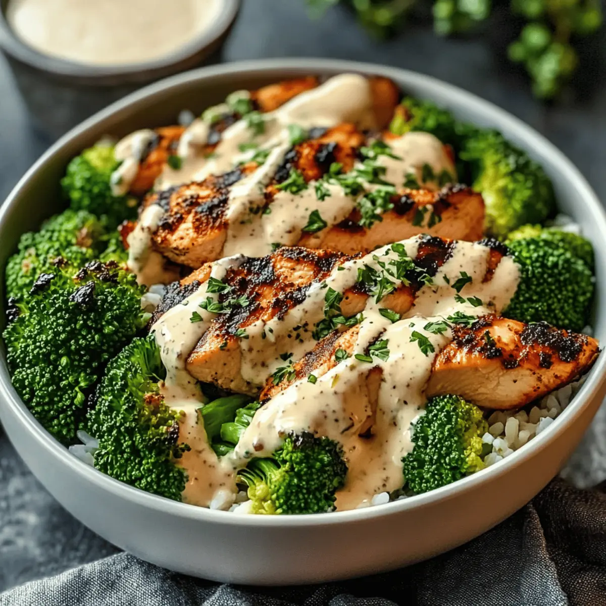 Grilled Chicken & Broccoli Bowls with Creamy Garlic Sauce Bliss