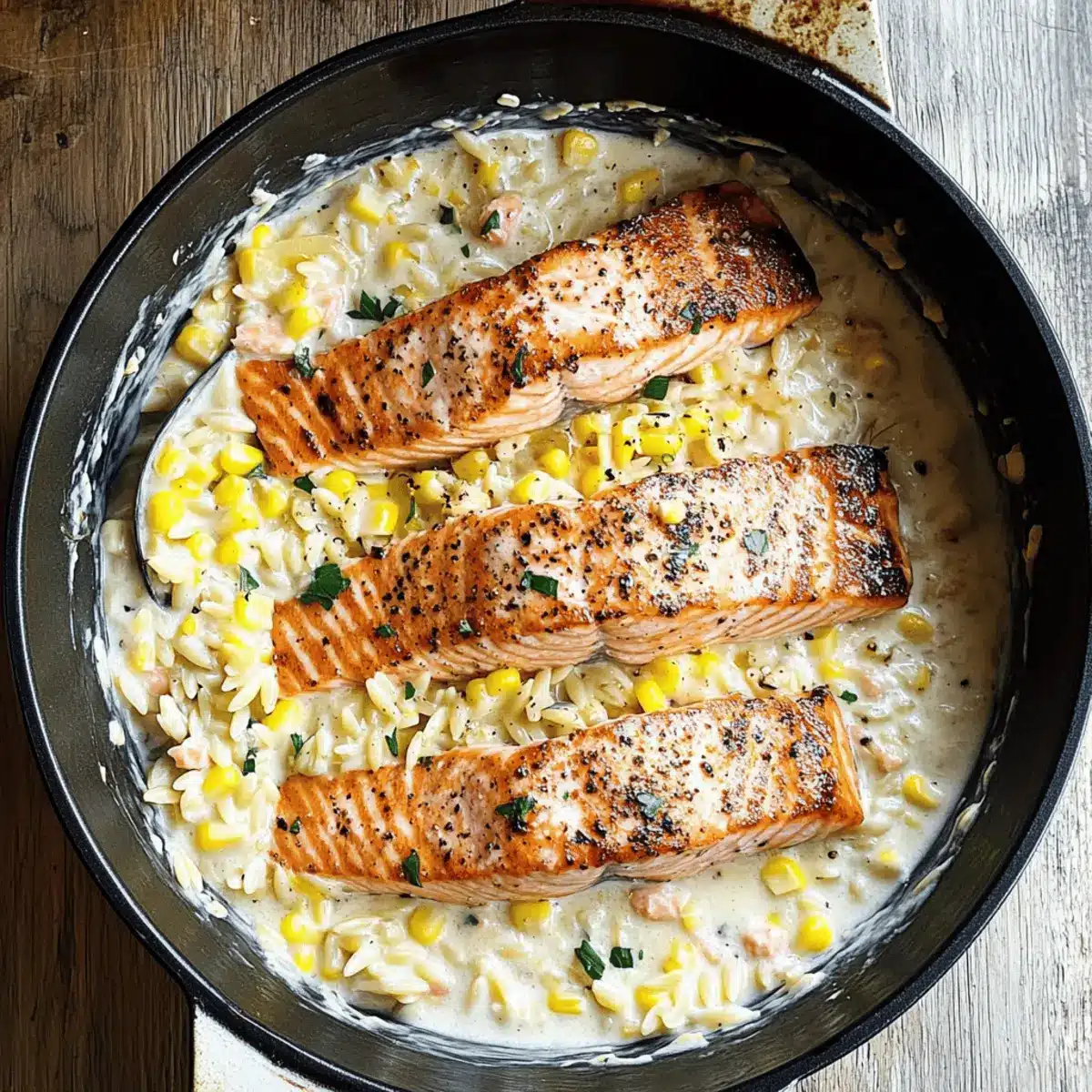 Creamed Corn Orzo with Salmon: A Cozy One-Pot Delight