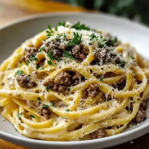 Creamy Parmesan Beef Linguine with Garlic Butter Sauce