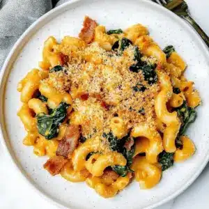 Spinach Bacon Pumpkin Mac and Cheese