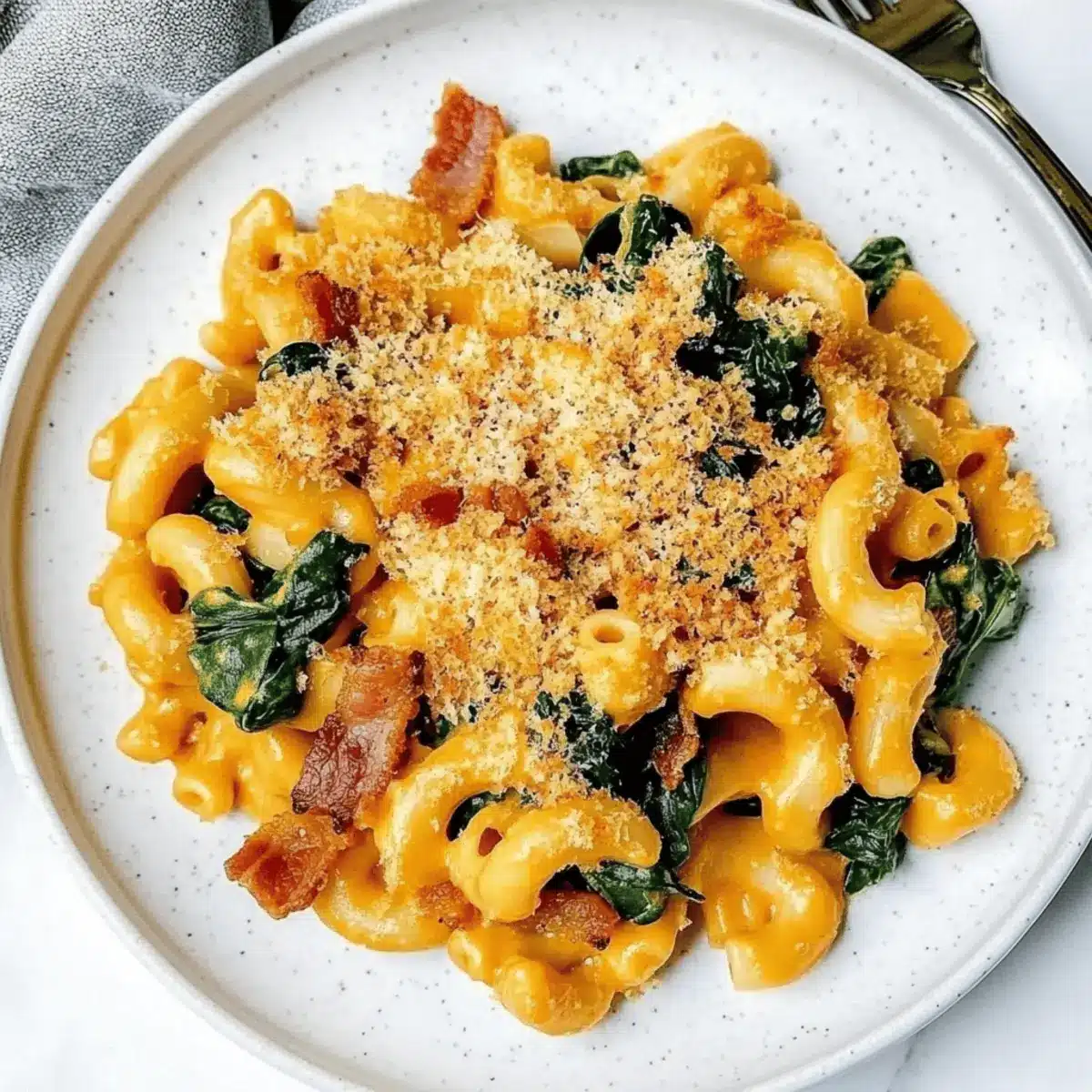 Spinach Bacon Pumpkin Mac and Cheese for Cozy Fall Nights