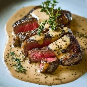 French Seared Steak with Cognac Cream Sauce