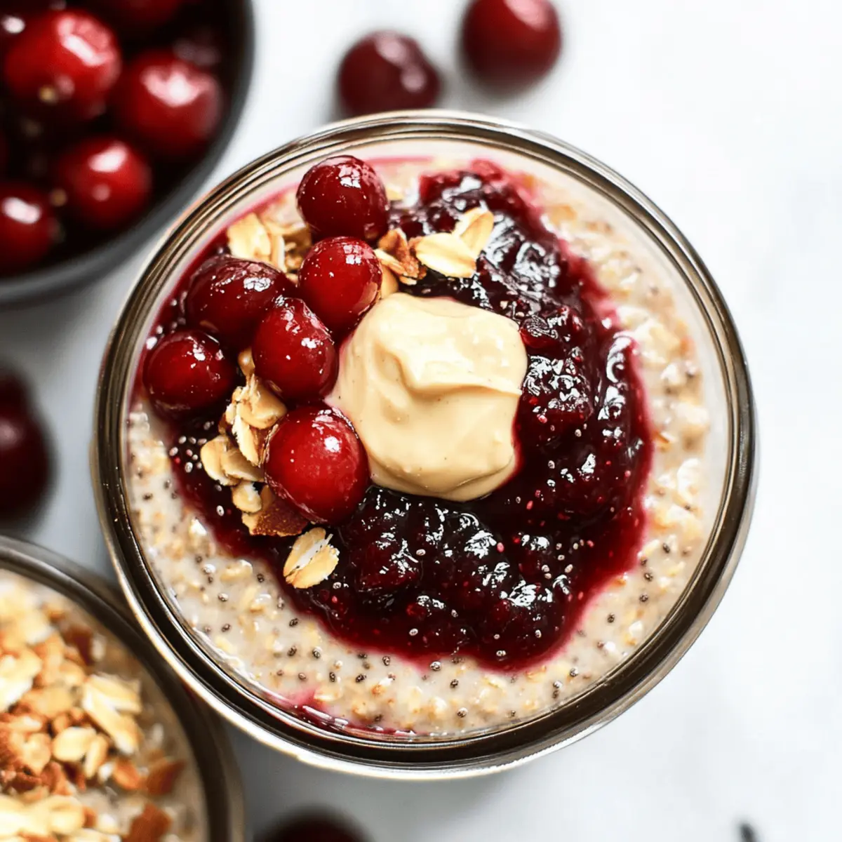 Healthy Overnight Oats with Cherry Chia Seed Jam Delight