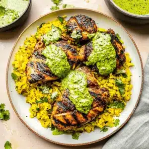 Peruvian Chicken & Rice with Green Sauce