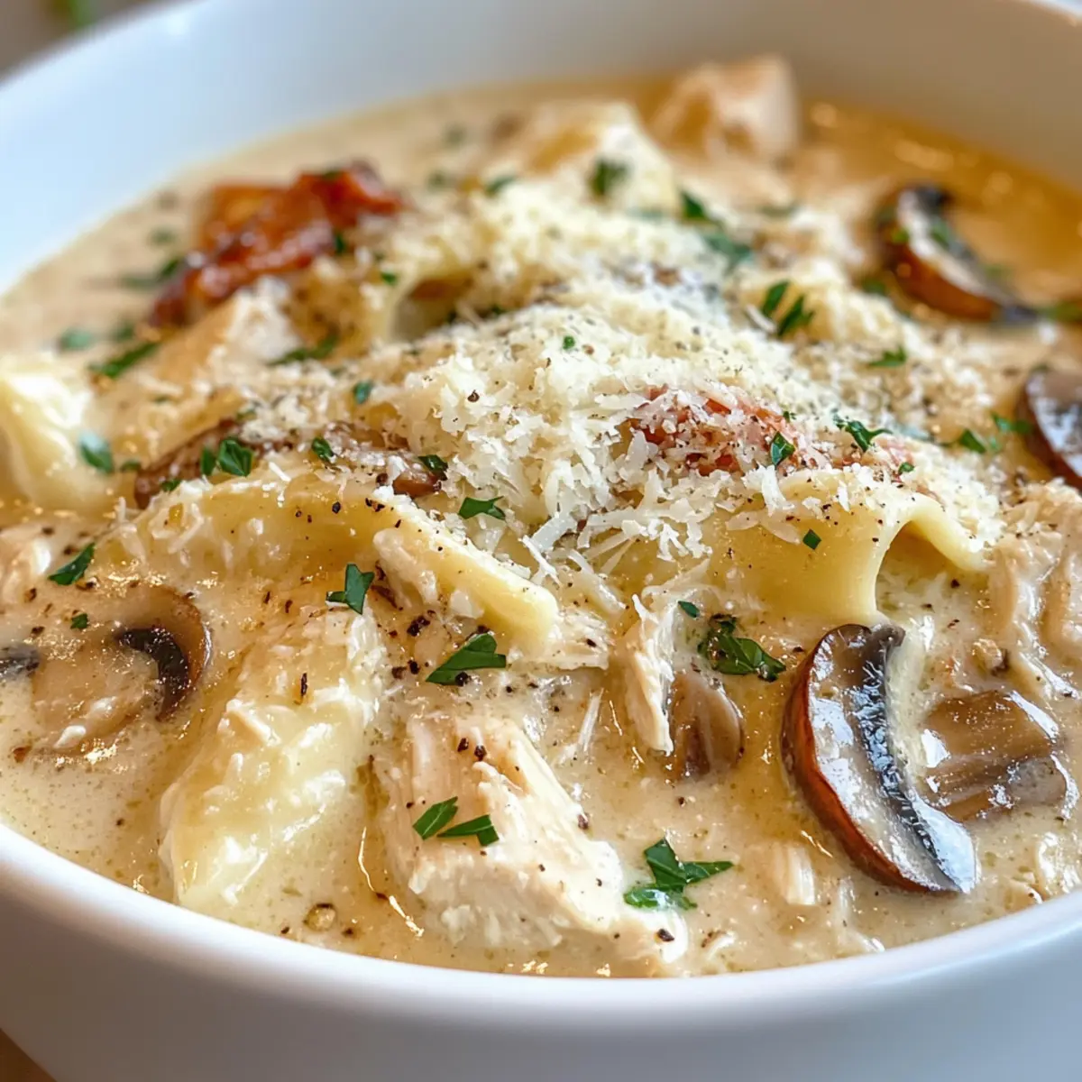 Roasted Garlic White Chicken Lasagna Soup