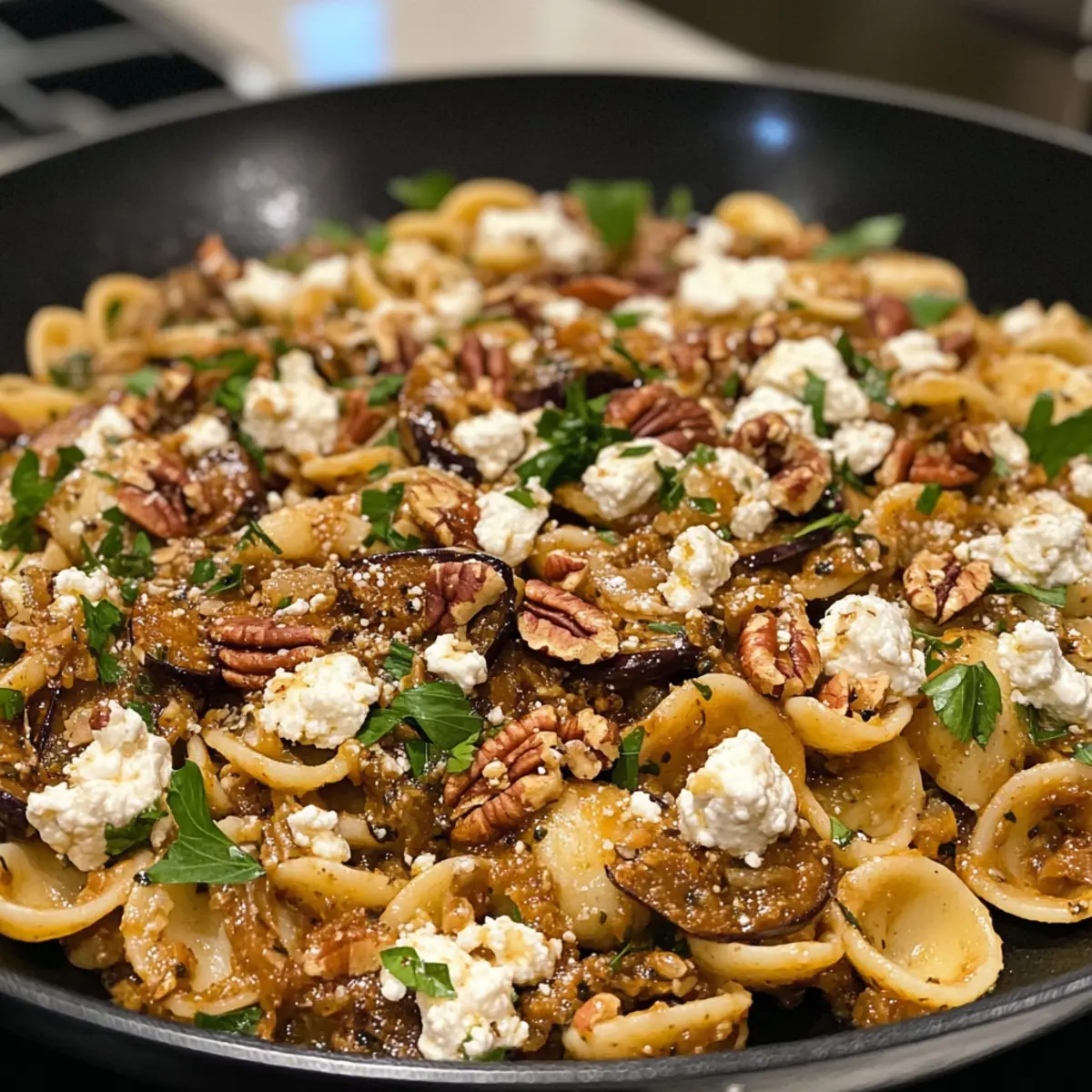 Charred Eggplant Pasta with Tomatoes & Goat Cheese