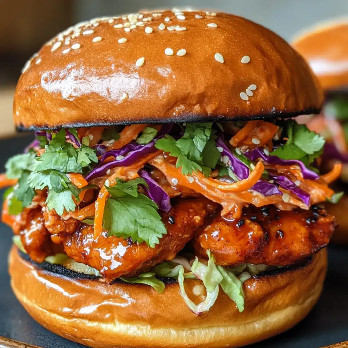 Spicy Korean BBQ Chicken Sandwich with Crispy Slaw