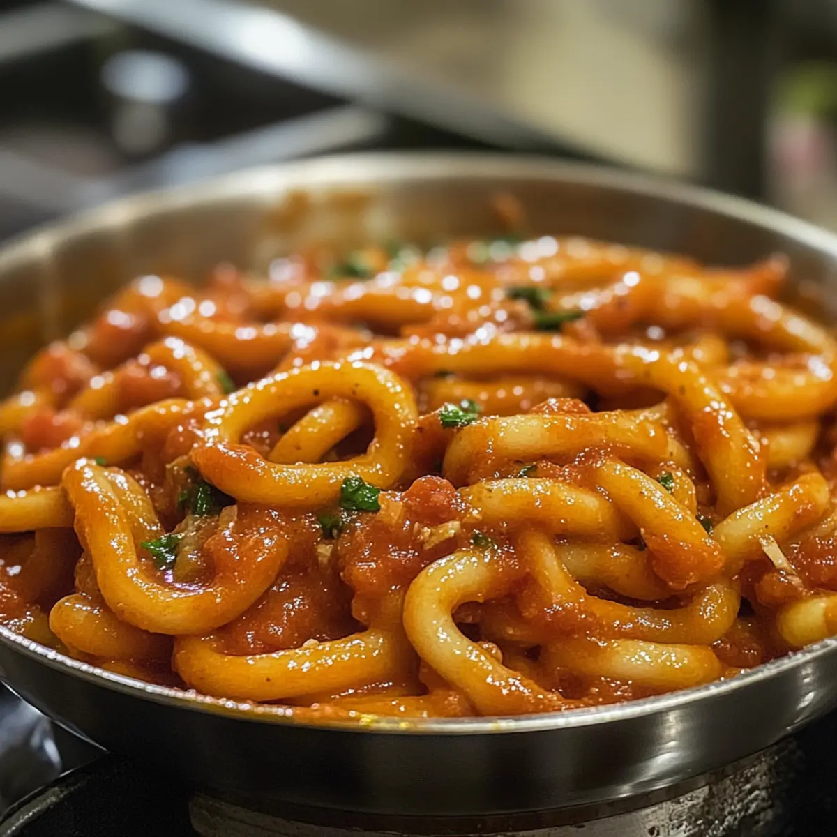 Pici all’Aglione (Pici Pasta with Garlic Tomato Sauce)