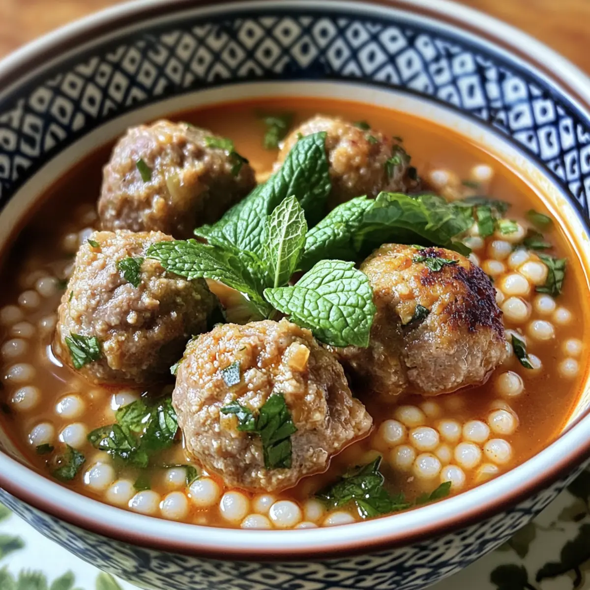 Mini Moroccan Meatball Couscous Soup