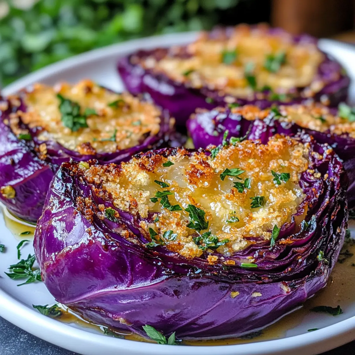 Roasted Red Cabbage Steaks with Garlic