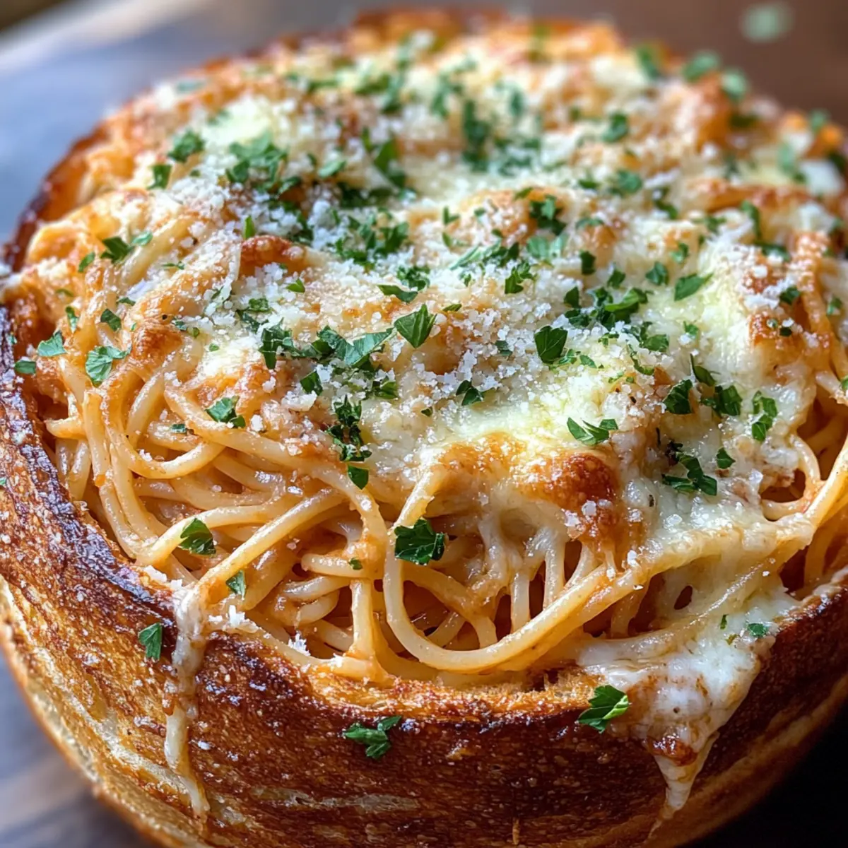 Cheezy Spaghetti Garlic Bread Bowls