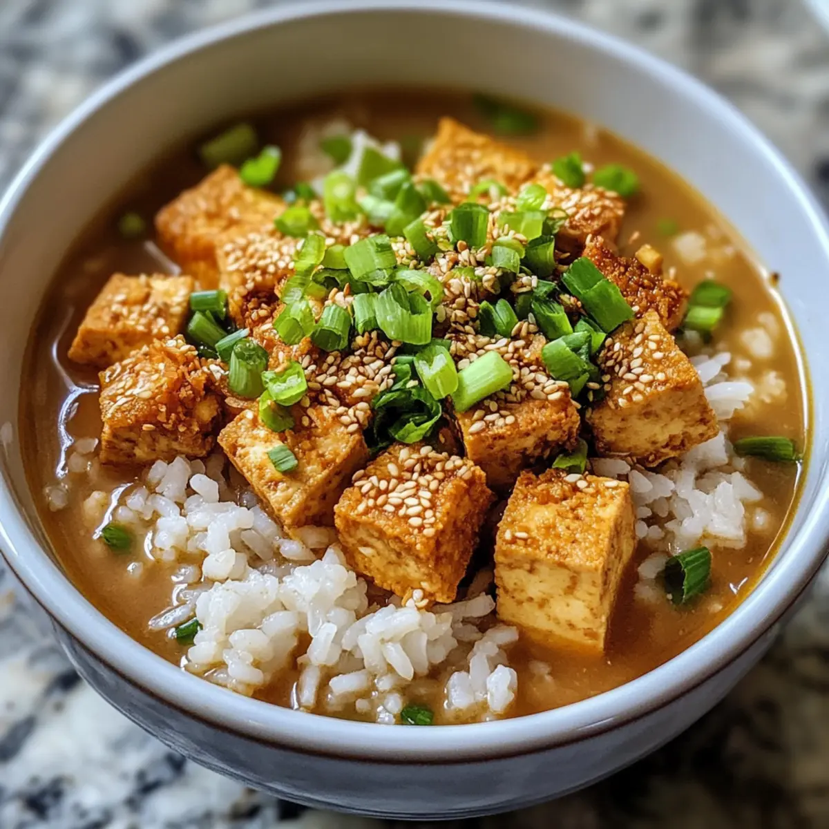 Ginger Miso Brothy Soup with Crispy Shredded Sesame Tofu