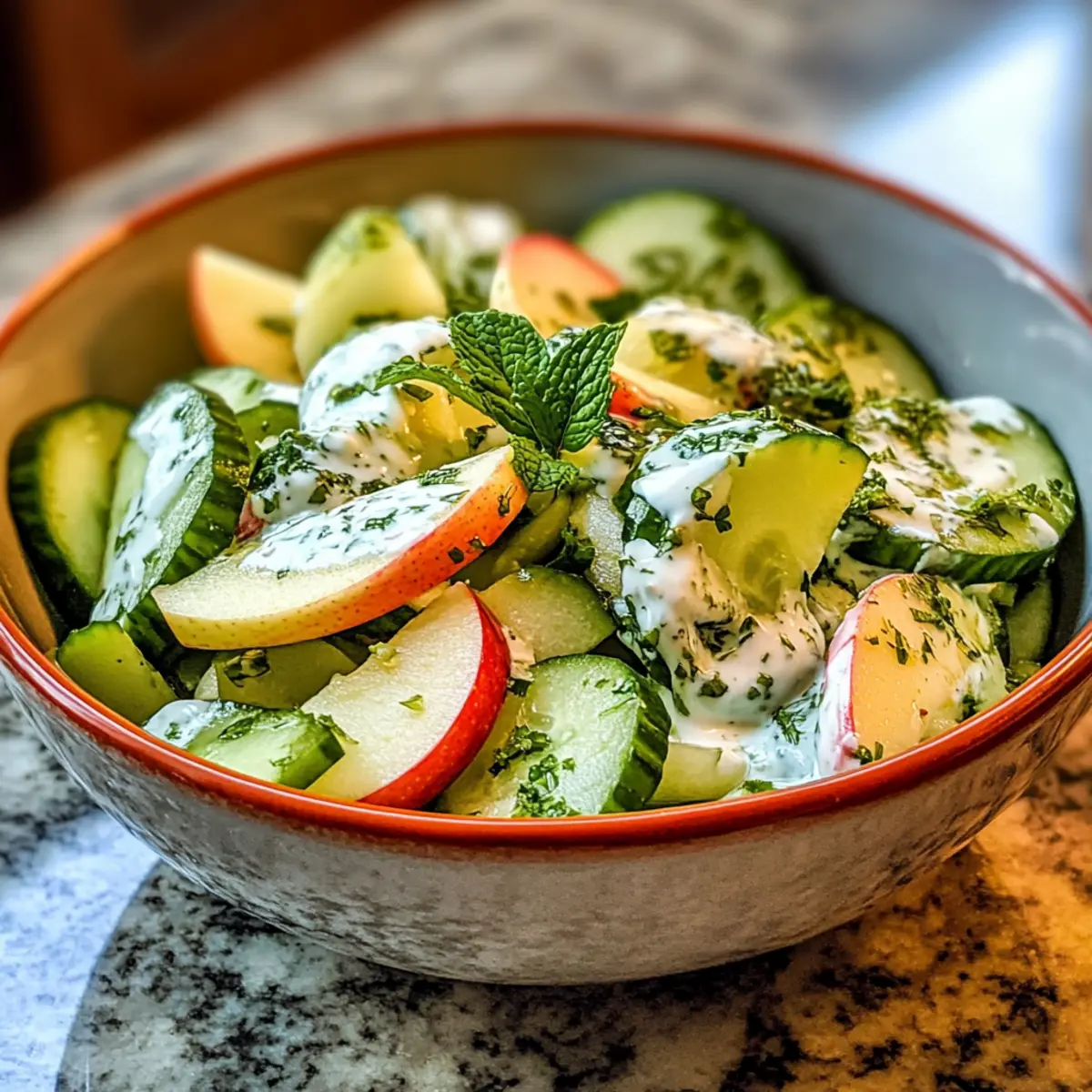 Apple Cucumber Salad with Creamy Mint Yogurt Dressing