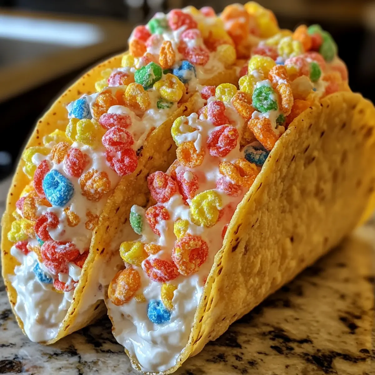 Crispy Fruity Pebbles Cheesecake Tacos