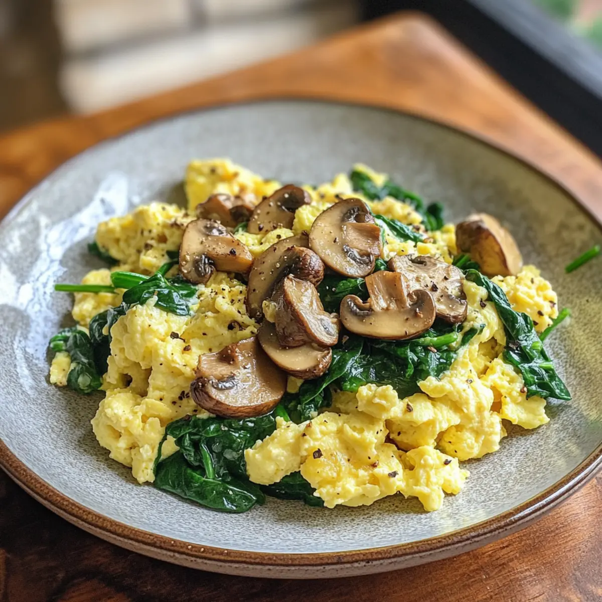 10-Minute High-Protein Scrambled Eggs with Mushrooms & Spinach