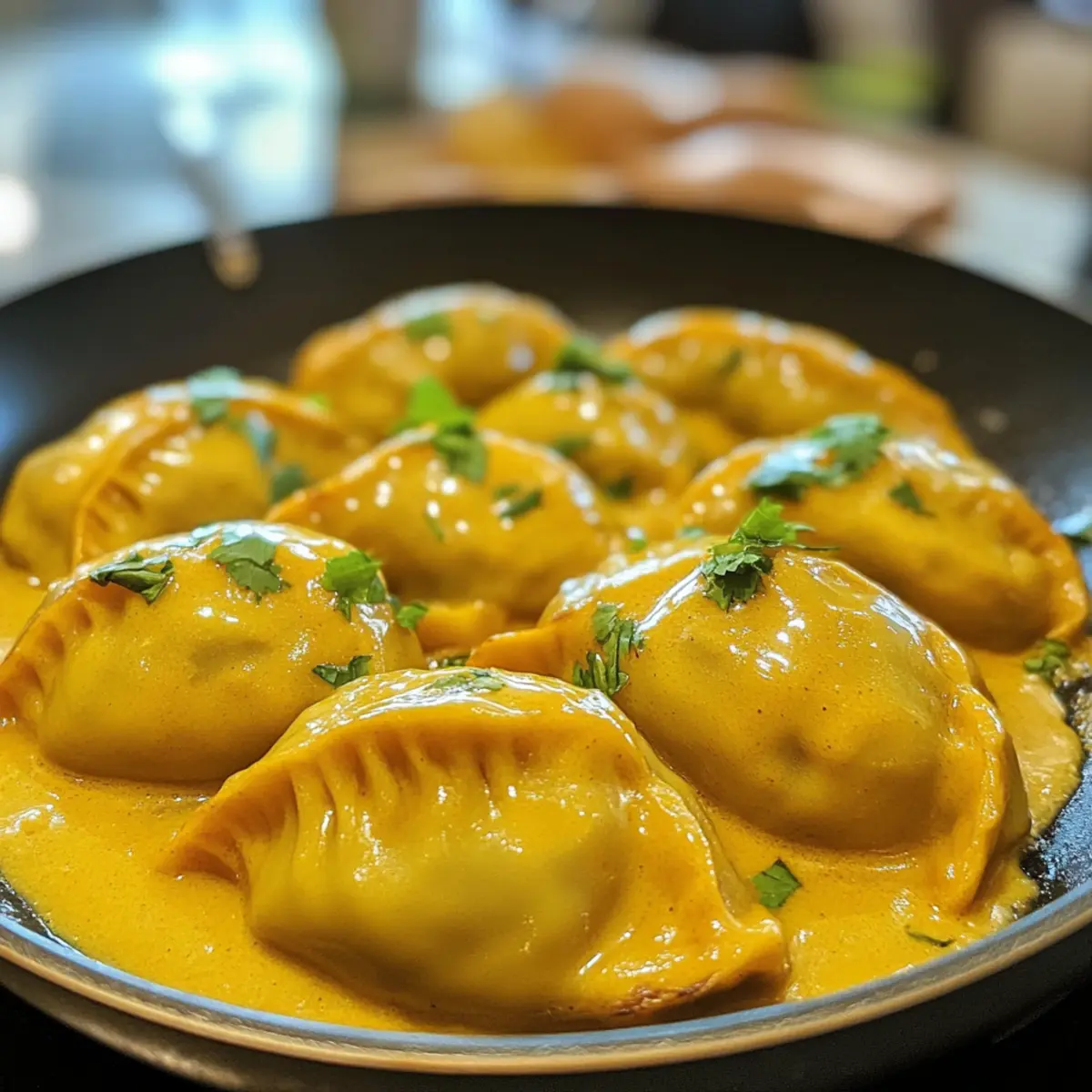 One Pan Baked Dumplings with Creamy Curry Sauce
