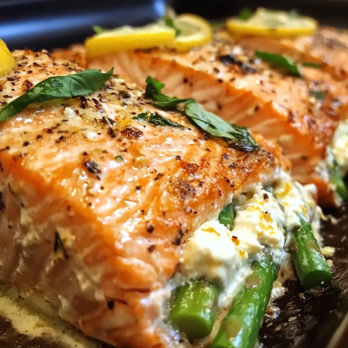 Asparagus & Lemon Basil Ricotta Stuffed Salmon