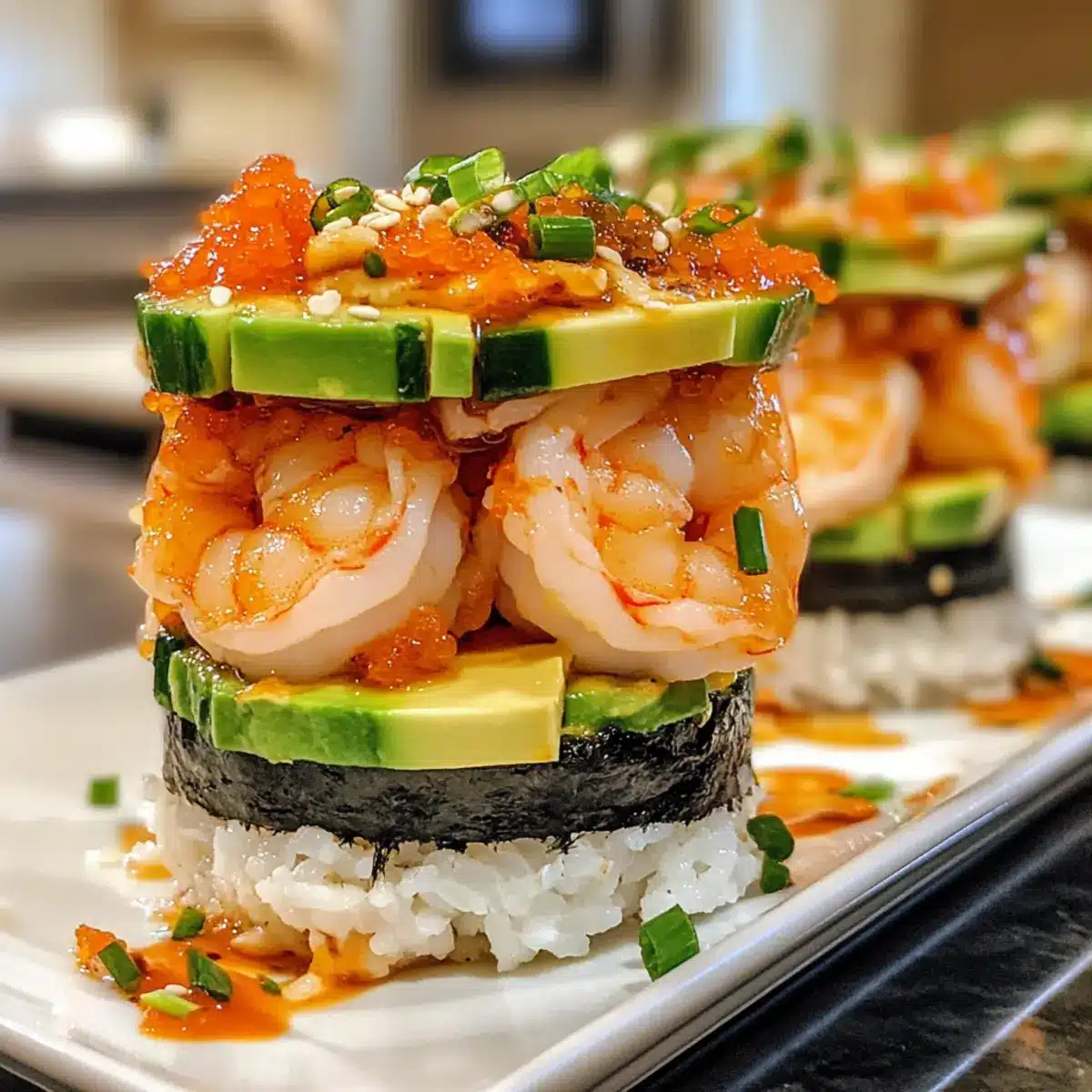 Spicy Shrimp Sushi Stacks